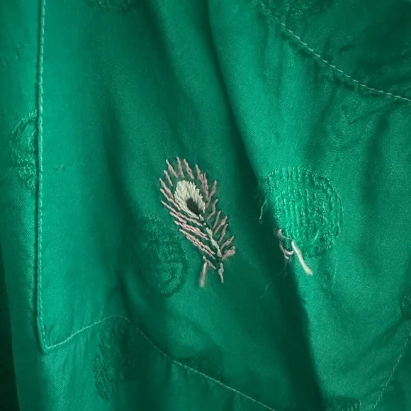 Golden Bee Green traditional vintage Chinese Kimono with Peacock Embroidery sz M - Picture 15 of 15